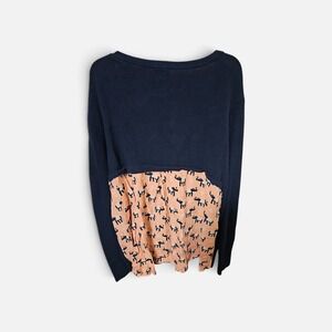 Crown & Ivy Woman Navy Blue Mixed Media Elephant Print Back Sweater 2X
